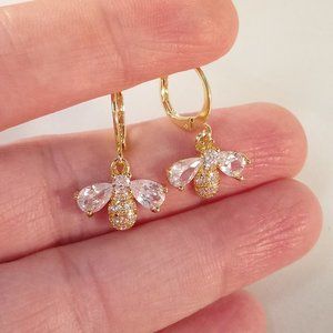 Gold Plated Bee Diamond Zircon Hoop Dangle Earrings Women's Classic